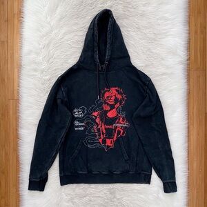 Corpse Husband Miss You Anime Acid Wash Black Hoodie Sweatshirt Red Adult L